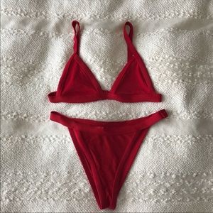 red ribbed bikini